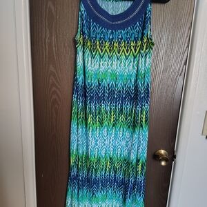 Vibrant Blue and Green Maxi Dress